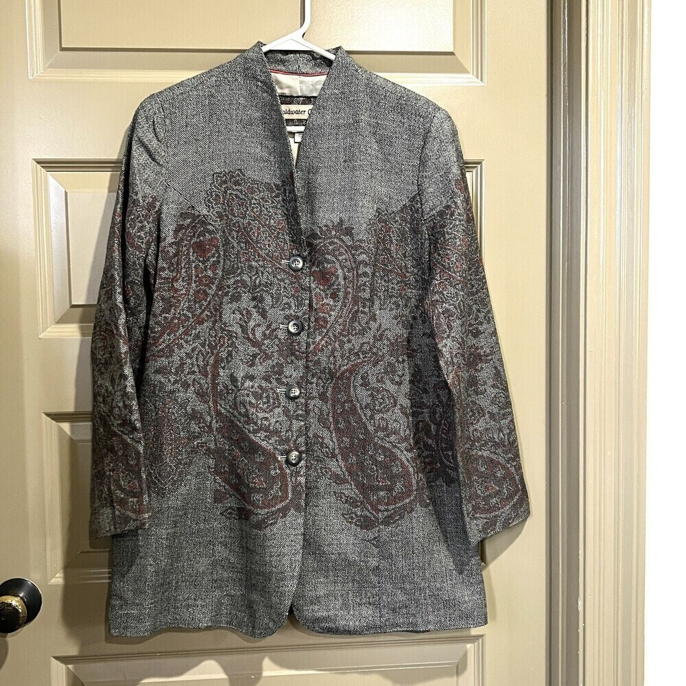 Coldwater Creek womens 12 riding jacket paisley Button Front wool blend